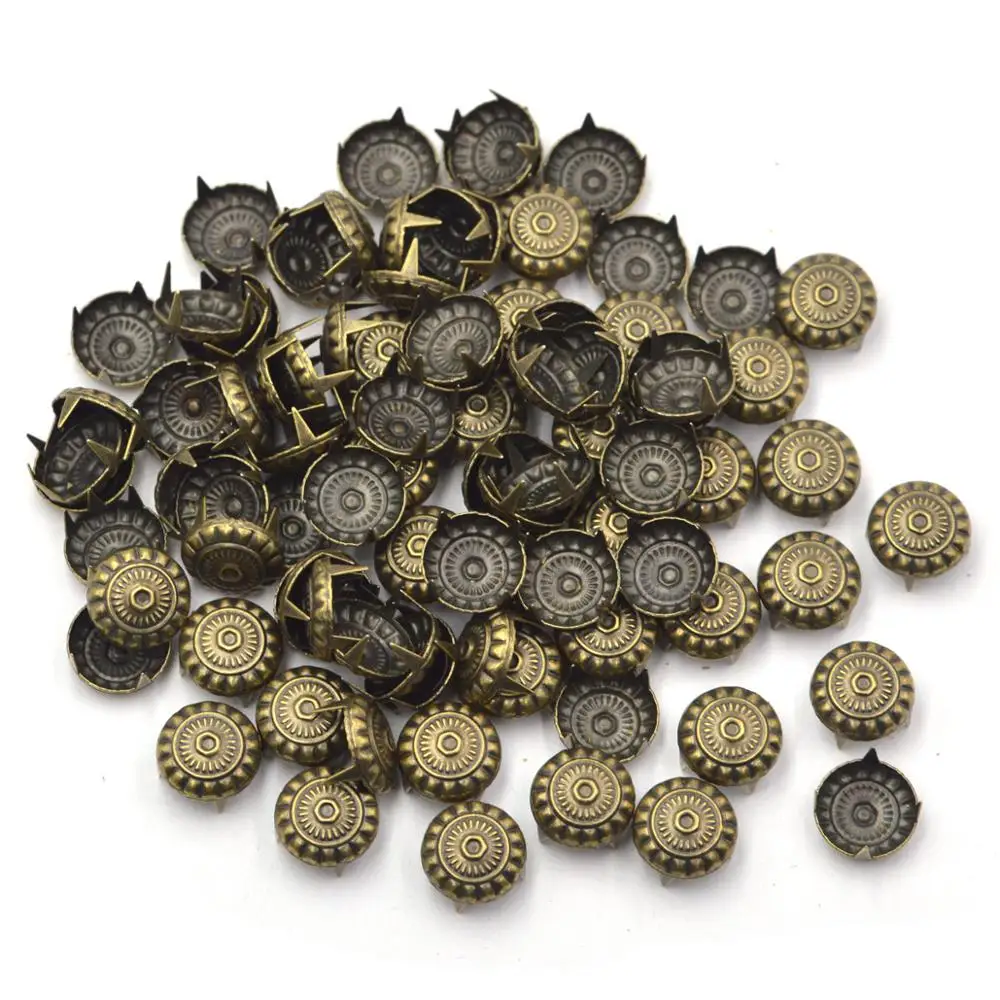 KALASO 100 sztuk hurtownie 11mm kolor brązowy Antique Dome Stud Claw nity DIY zapasy rzemieślnicze akcesoria do rękodzieła Leathercraft