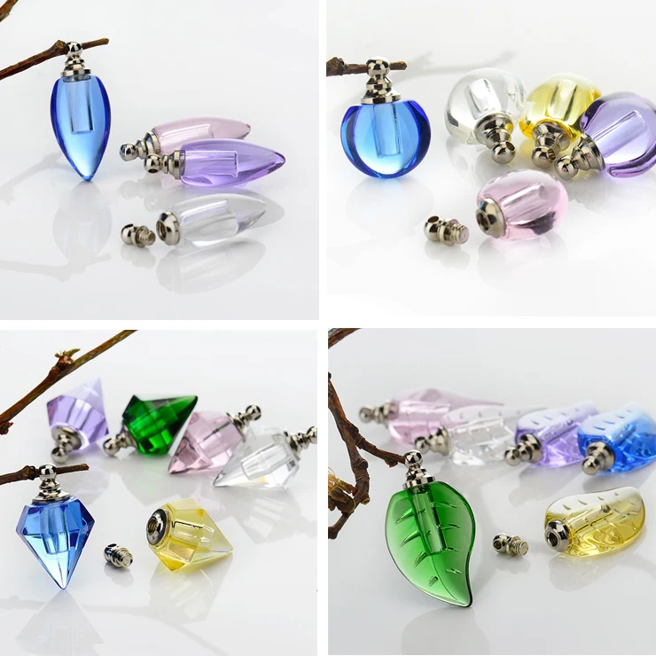 10PCS Crystal Vial Pendants  Miniature Perfume Bottle Charms Rice vials Screw Cap Necklace Rice Charms DIY Name on Rice Art