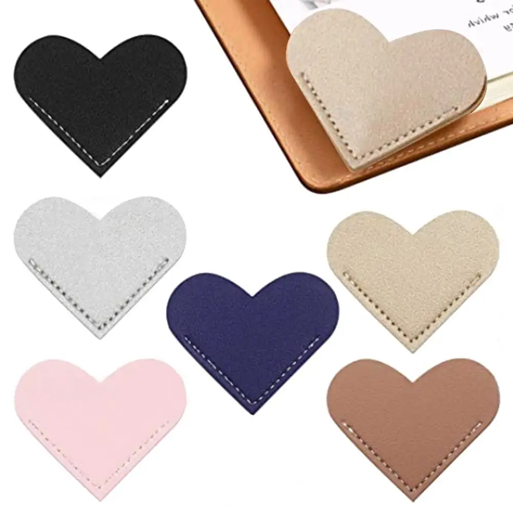 6 Pcs/Set Handmade Bookmark PU Leather Heart Shaped Page CornerBook Mark Office School Supplies