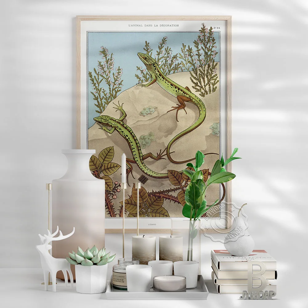اثنين من ملصق صحراوي Geckos الأخضر، صورة أبو بريص لطيفة مصنوعة يدويًا من الفن الحديث والزواحف اللطيفة، ديكور غرفة الأطفال على شكل حيوانات كرتونية #3