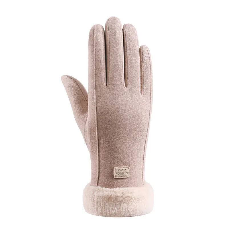 Winter Women Embroidery Touch Screen Warm Driving Mitten Female Double Layer Plus Plush Wrist Thick Sport Cycling Glove F19