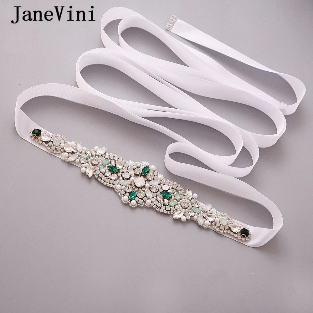 JaneVini 2020 Bling Crystals Vintage Wedding Rinestone Belt White Ribbon Bridal Dress Belt Women Satin Sash Wedding Accessories