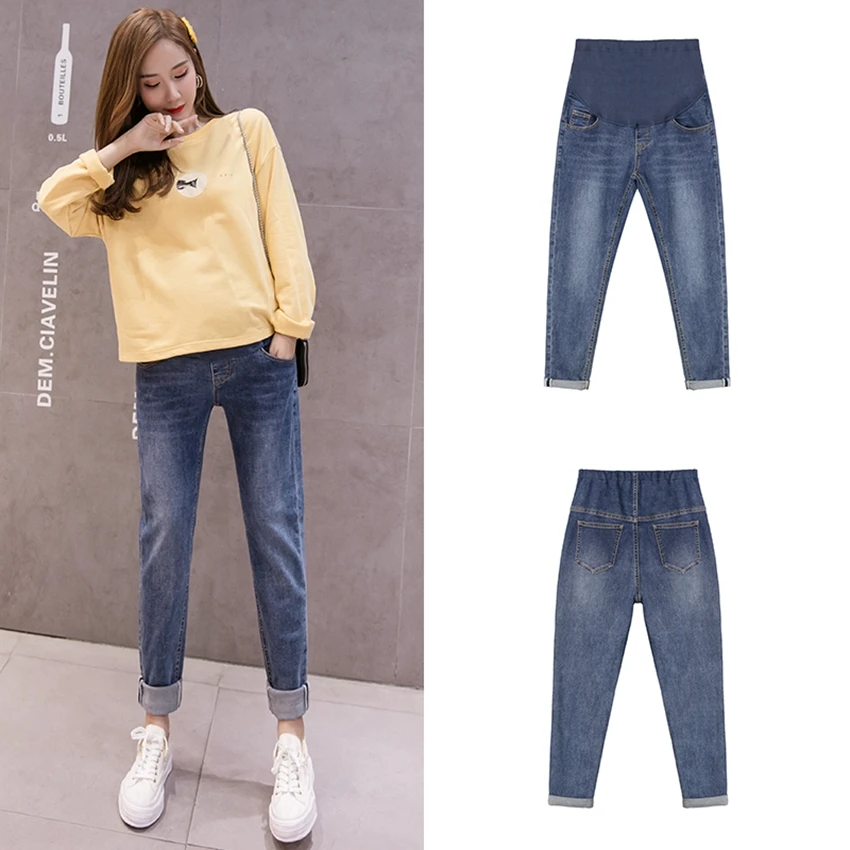 Pantaloni da papà per donna incinta jeans modelli primaverili e autunnali pantaloni da donna incinta con sollevamento della pancia pantaloni da donna incinta di moda selvaggia