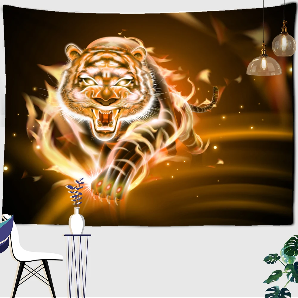 2022 Psychedelic Tiger Tapestry Flame Animal Wall Hanging Hippie Bohemian Home Living Room Art Decor