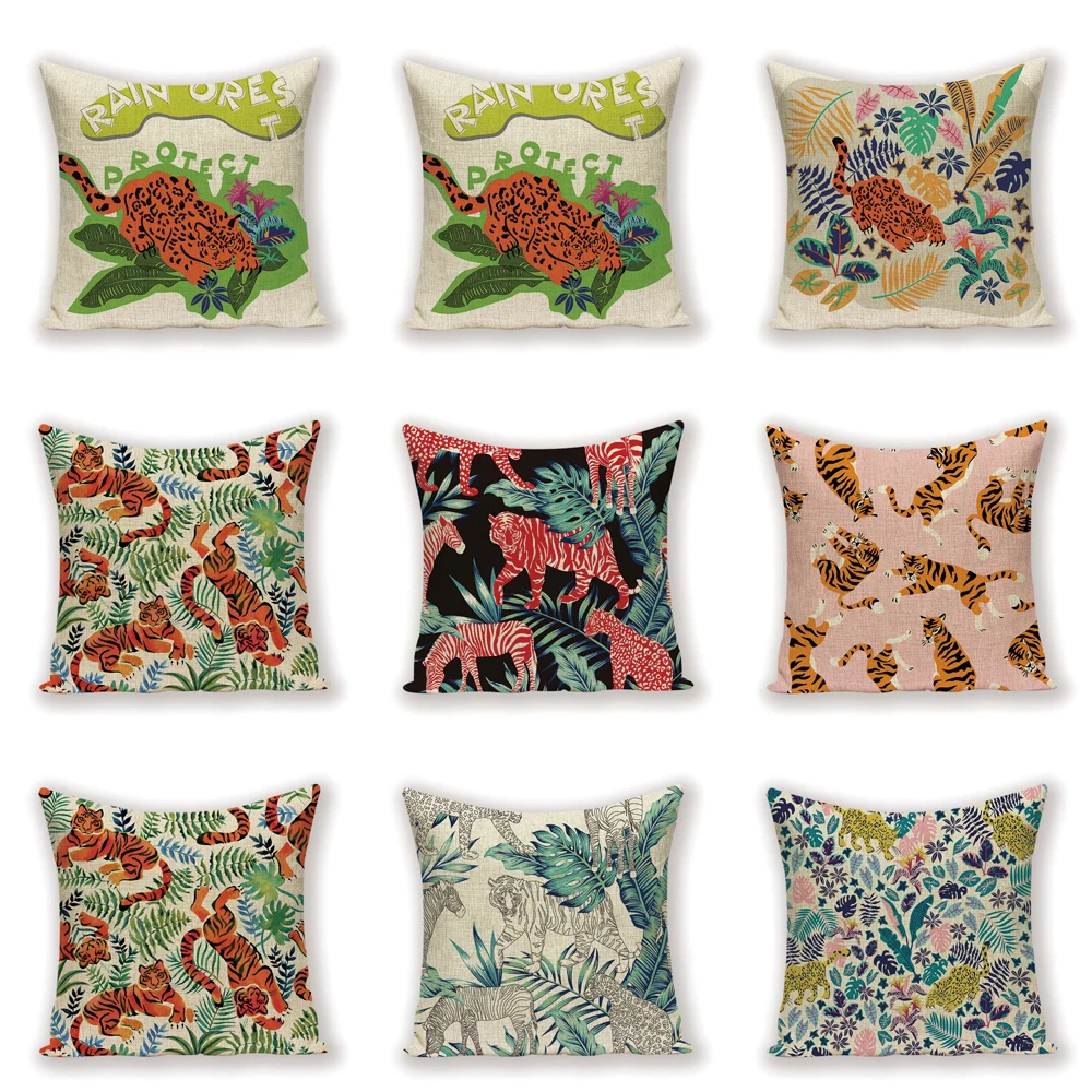 Animal Decorative Cushions case Sofa Tiger Green Forest Pillow Cover Jungle Pilow Home Decor Cushion Cover Car Chair Pillowcase
