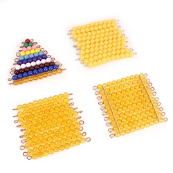 Montessori Materials Math Toys Orange Golden Plastic Pearls Colorful Beads Stair Golden Beads Digital Number 1-10 Kids Preschool