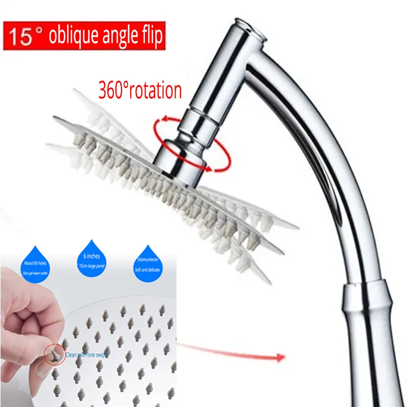 6 Inch Adjustable 2 Mode ABS Bathroom Shower Head Large Rainfall Shower Head High Pressure Hand Held Shower Head