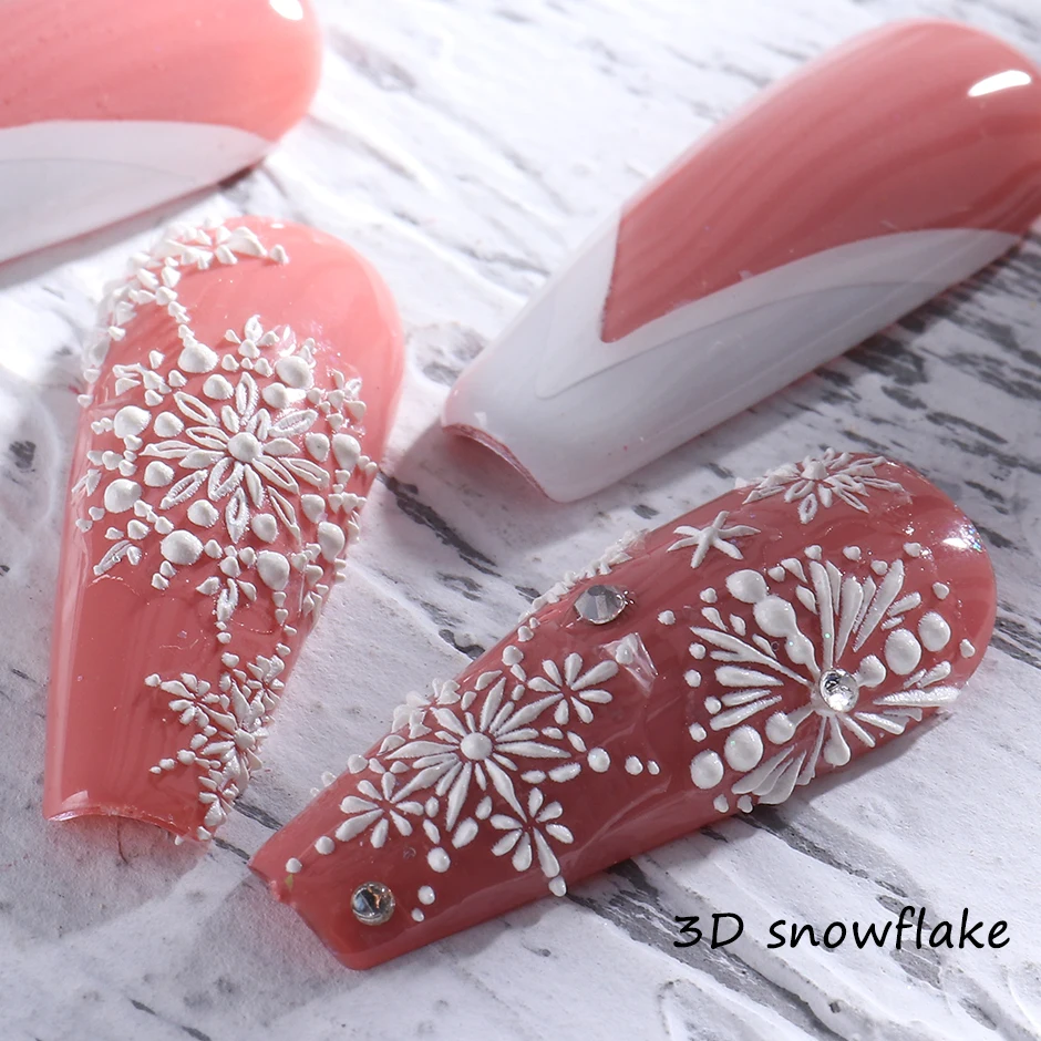 Pegatina de decoración de uñas de Navidad de invierno 5D, encantos en relieve, copos de nieve, diseño de uñas francesas, esmalte de Gel, calcomanías de manicura GLSTZ5D