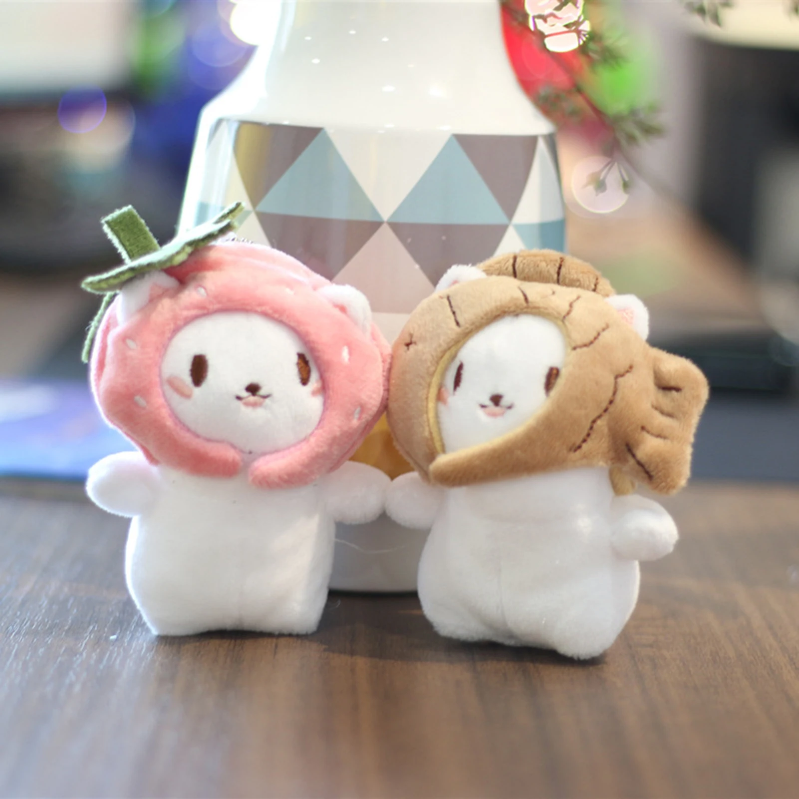 Korea Cute Snapper Cat Head Keychain Strawberry Cat Plush Action Figure Key Chain Doll Pendant Bag Accessories брелок для ключей