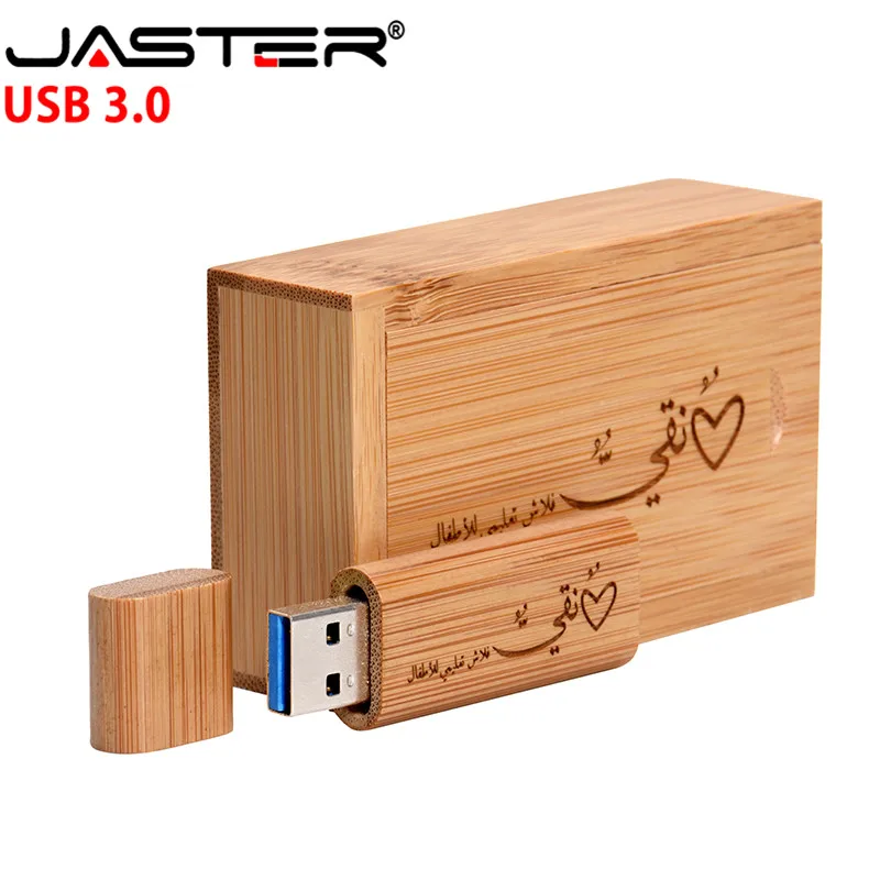 JASTER-thumb drive USB 3,0 de madera, almacenamiento externo creativo de 4GB/8GB/16GB/32GB/64GB (logotipo personalizado gratis), grabado láser