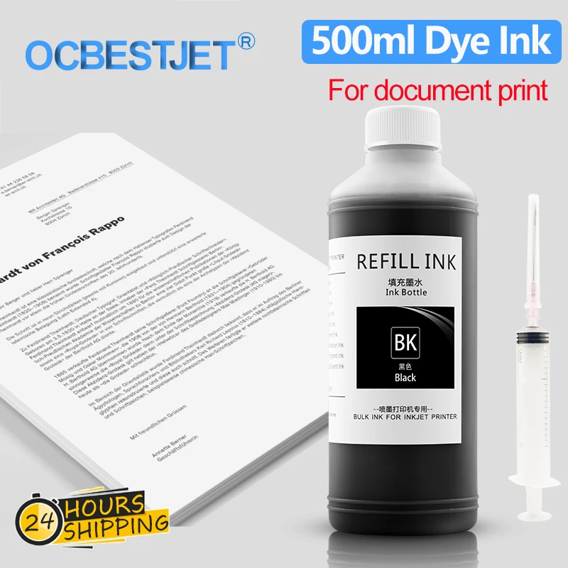 

500ML Bulk Black Refill Dye Ink For HP Epson Canon Brother Inkjet Printer Cartridge CISS For Office School Home Document Print