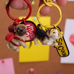 Cartoon 3D Cute Pet Dog Bulldog Panda Car Keychain Animal Lovely Pug Steel Wire Keyring Bag Charm Trinket Toy Key Chain Jewelry