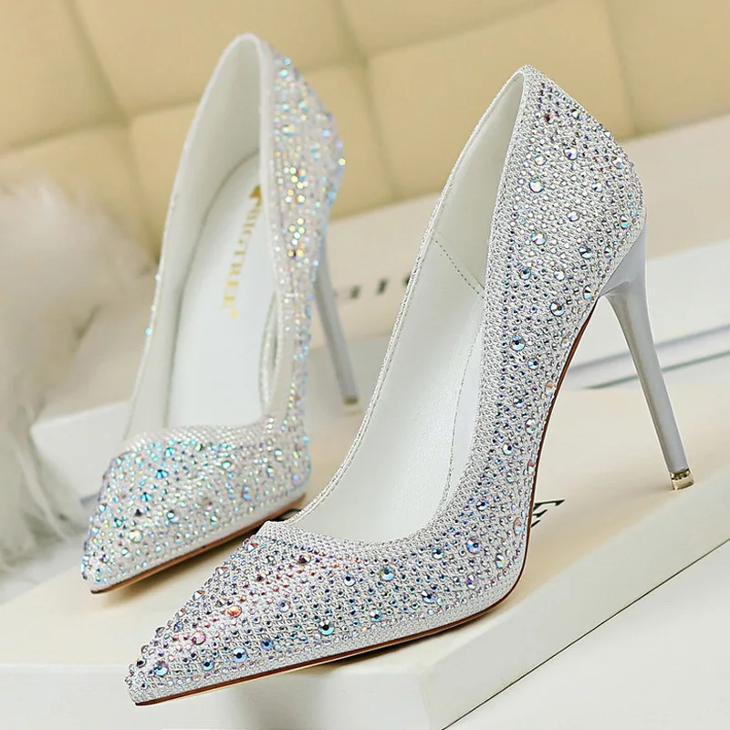 BIGTREE Shoes Rhinestone Woman Pumps Fashion Wedding Shoes Women Basic Pump Stiletto Heels 10cm 7cm Heeled Shoes High Heels