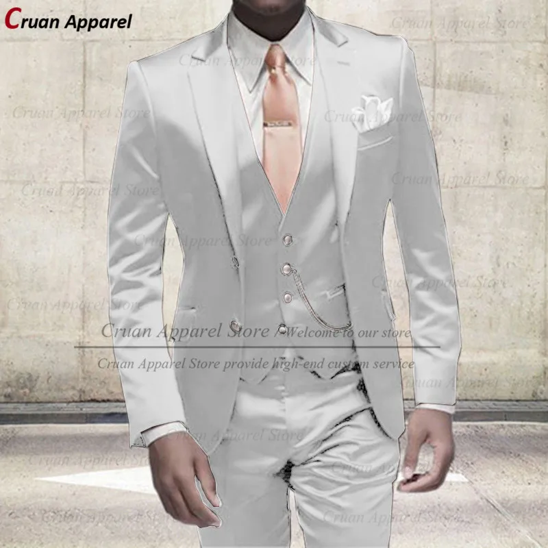 Tailor-made Luxury Shiny Silver Suits Men Set Slim Fit Best Man Groom Wedding Dress Tuxedo 2022 Mint Blazer Waistcoat Pants Set