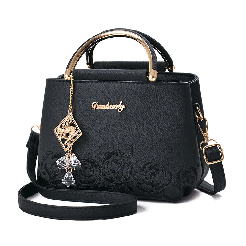 Women Small Bag Female EmbroideryPU Leather Designer Bag 2021 Fashion New Flower Shoulder Bag Women's Handbag