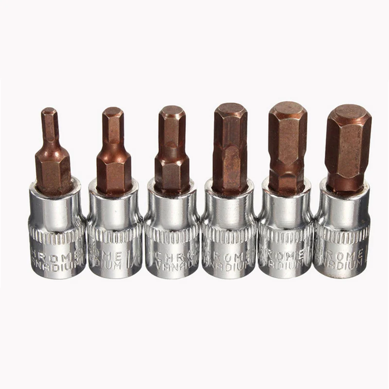 6pcs 1/4 Inch S2 Drive Hex Bit Sockets Set H3 H4 H5 H6 H7 H8 Metric Screwdriver Bit Sockets Hand Tools Socket Joint Hexagonal