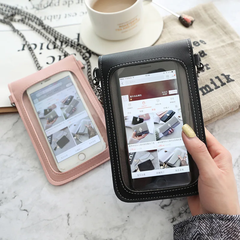 2020 New Ladies Screen Touchable Mobile Phone Bag Women Girls Transparent Mini Crossbody Shoulder Bag Cellphone Bags