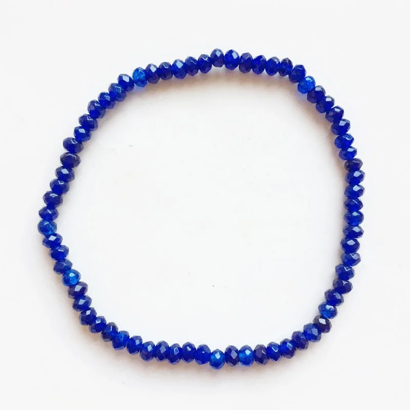 Clear 3*4MM Faceted Blue Ruby Sapphire Jade Bracelet For Women Men Natural Stone Bead School Student Friend Jewelry