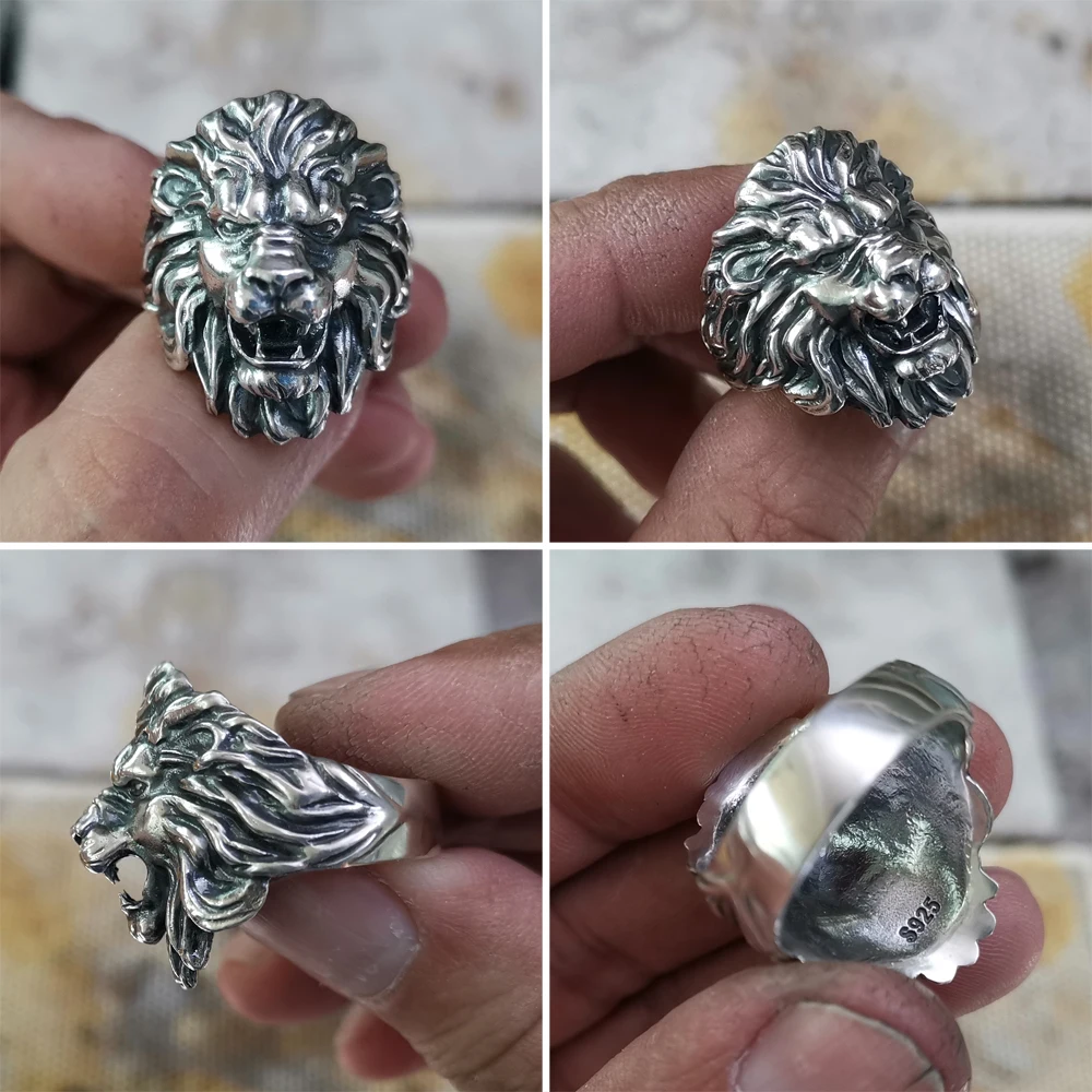 LINSION 925 Sterling Silver King of Lion Rings Mens Biker Rock Punk Rings TA191 US Size 7~15 BZ