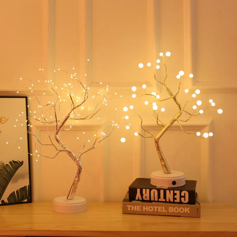 108 LED USB Table Lamp Copper Wire Christmas Fire Tree Night Light Table Lamp Home Desktop Decoration Christmas Decoration