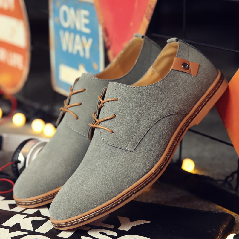 2021 Spring Suede Leather Men Shoes Oxford Casual Shoes Classic Sneakers Comfortable Footwear Dress Shoes Large Size Flats New