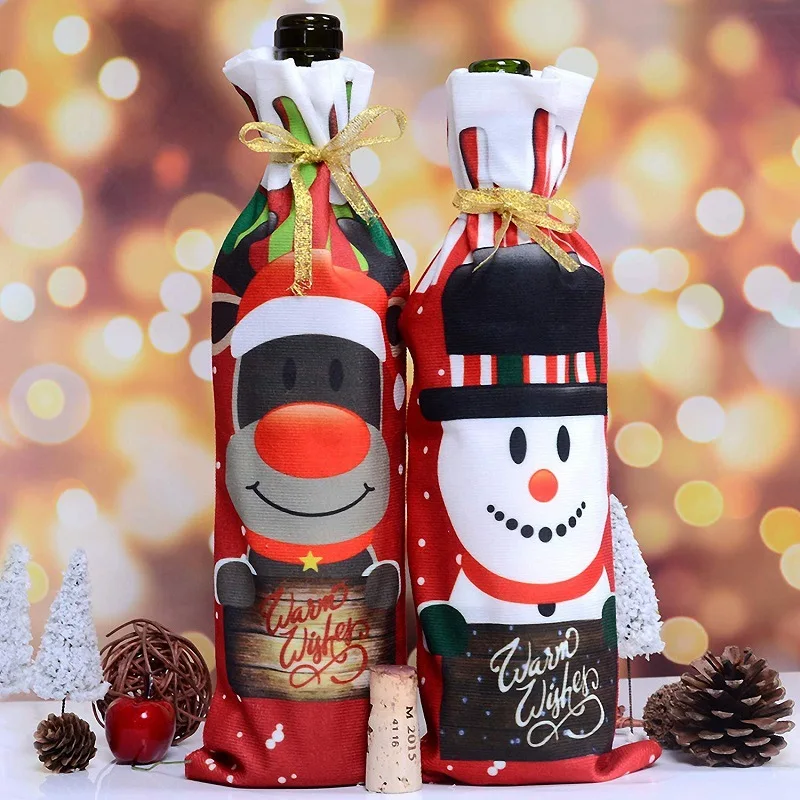 Christmas Table wine bottle decoration Set Santa Snowman Bottle Cover Clothes Kitchen Decoration for New Year Xmas Home Dinner