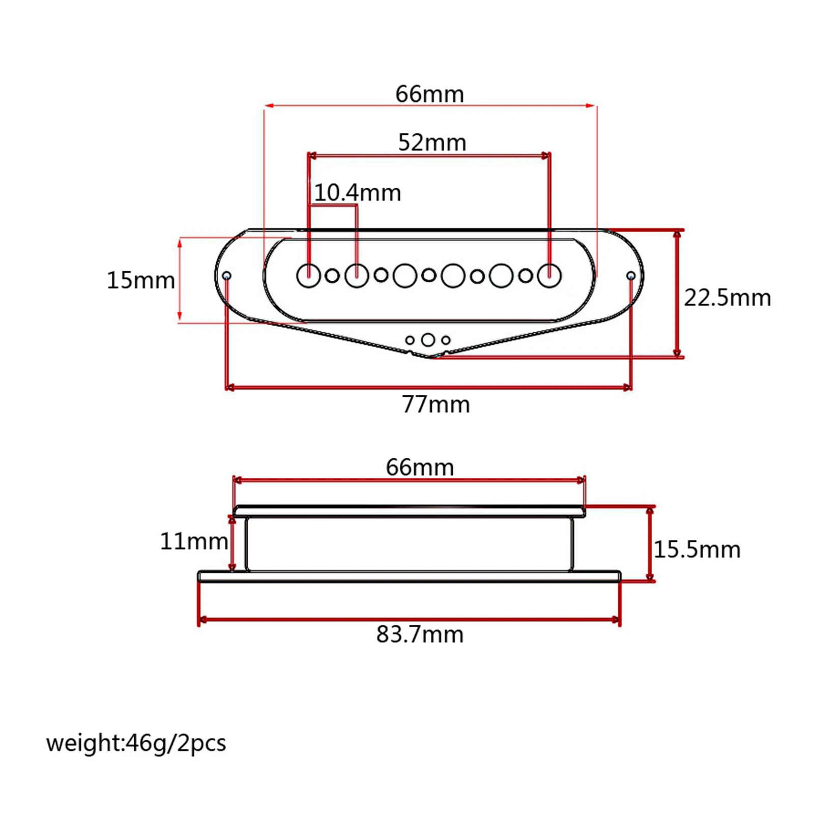 2x Prebuilt Constructed Neck Pickup Flatwork w/ Alnico Rod Magnets Alnico 5 Guitar Single Coil Pickup for TL 6 String Guitars