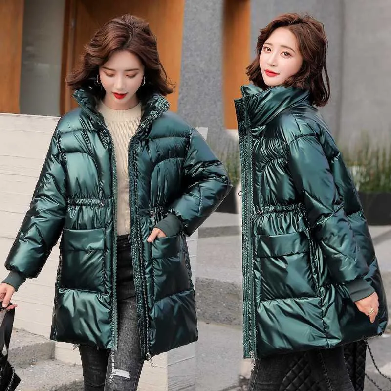 Nice Parkas Women Zipper Pockets Korean Style Ladies Puffer Coat Stand Collar Thick Winter Jackets for Female Cotton Padded Coat