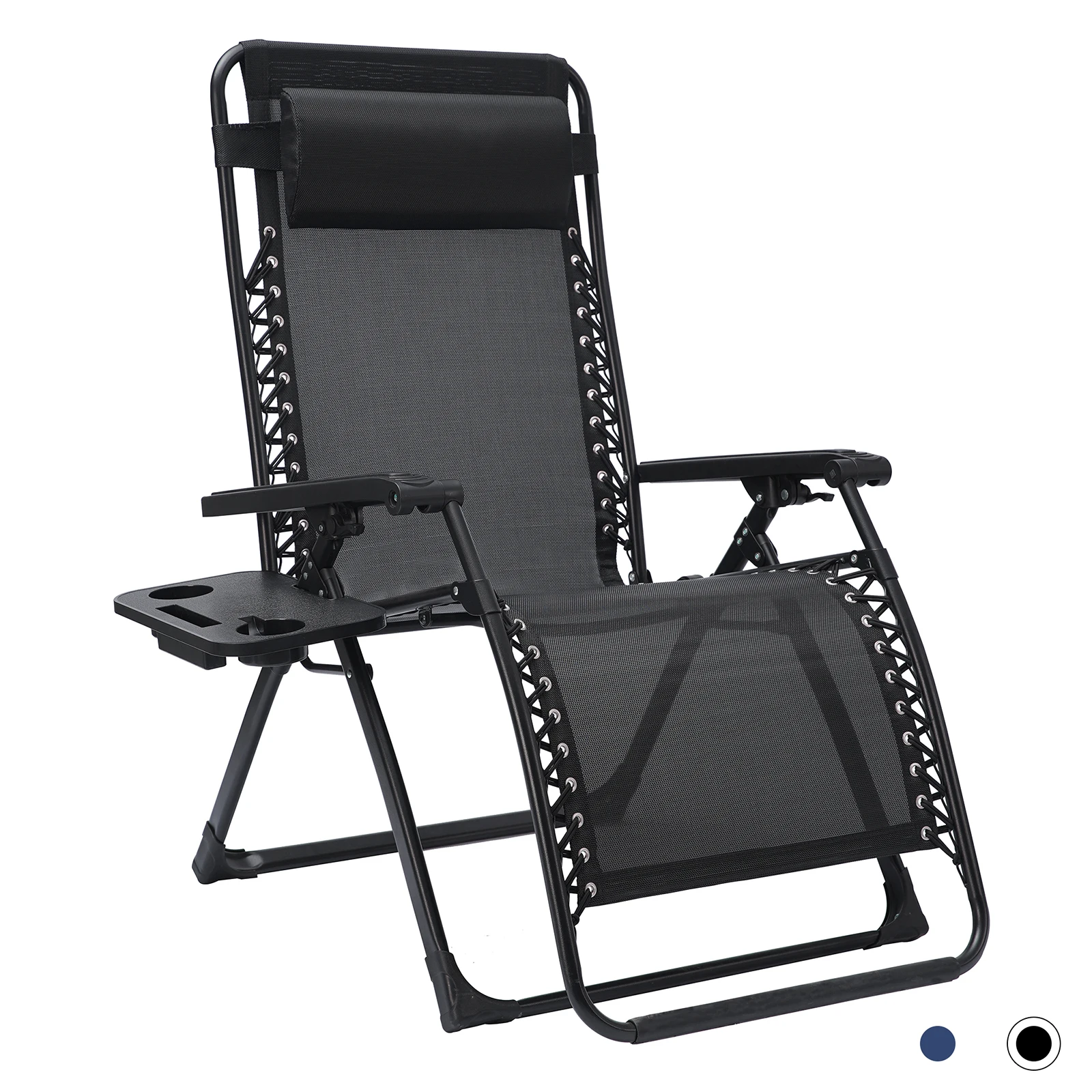 Large Size Folding Zero Gravity Lounge Chair Camp Reclining Chair w/Pillow&Cup Holder for Outdoor Patio Poolside Backyard Lawn