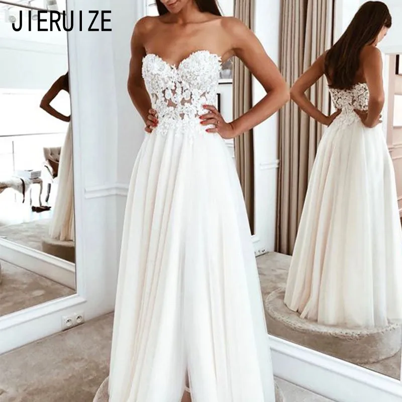 JIERUIZE Áo Dây De Mariee Gợi Cảm Người Yêu Áo Váy Ren Appliques Hở Lưng Đi Biển Voan Áo Cưới Vestidos De Noiva