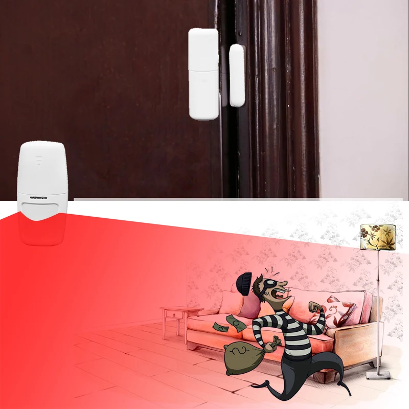 433MHz Wireless WiFi Home Security Alarm System Tuya Smart APP Strobe Siren Door Sensor PIR Smoke Detector