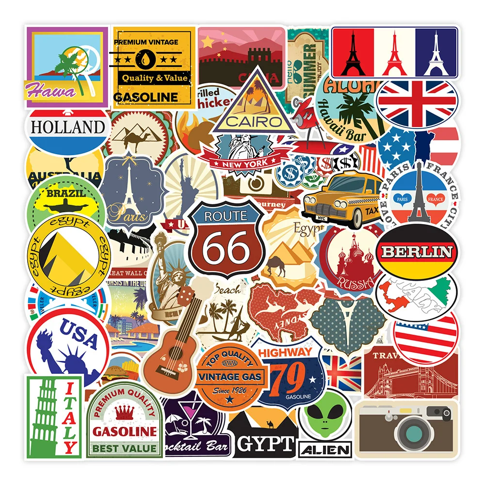 100pcs Travel Map Stickers For Helmet Stationery Car Notebooks Motorcycle Vintage Sticker Scrapbooking Material Craft Supplies