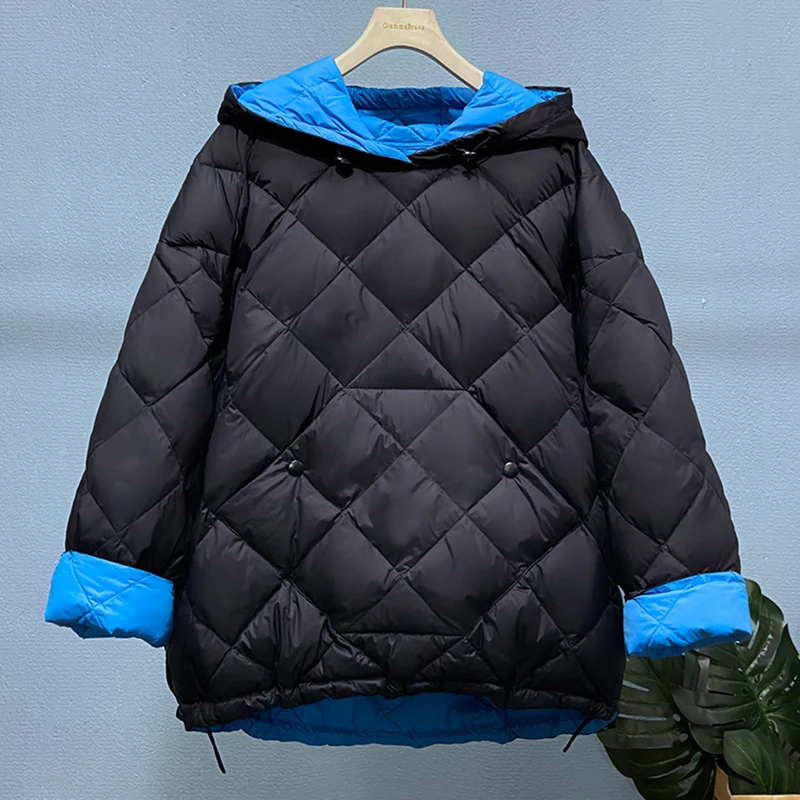 Manteau en duvet de canard pour femme, parka à capuche, veste en plumes, pardessus femme, mince et léger, pull à carreaux, automne, hiver, nouveau, 2024