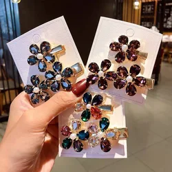 Fashion Women Shining Crystal Flower Hairpin Hair Clip Set Girls Stylish Barrette Elegant Hair Snap Bobby Pin Hair Accessories