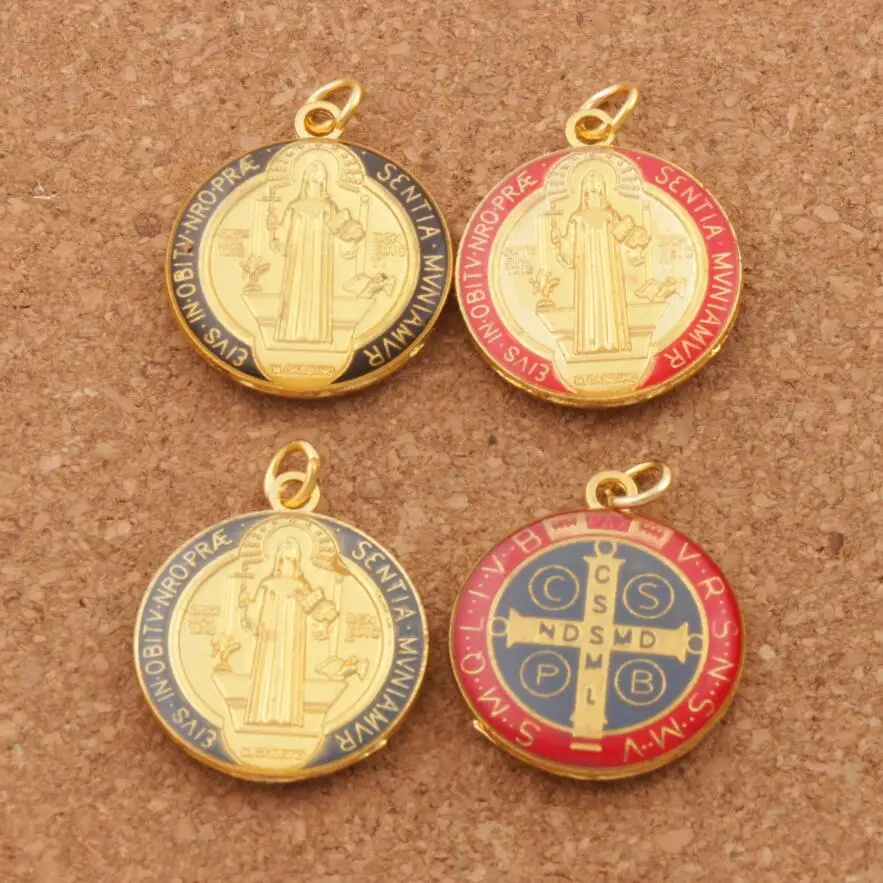 30pcs 3Colors Enamel Saint Charm Benedict Medal Cross Crucifix Smqlivb  Charm Beads 23.2x27mm Pendants T1669