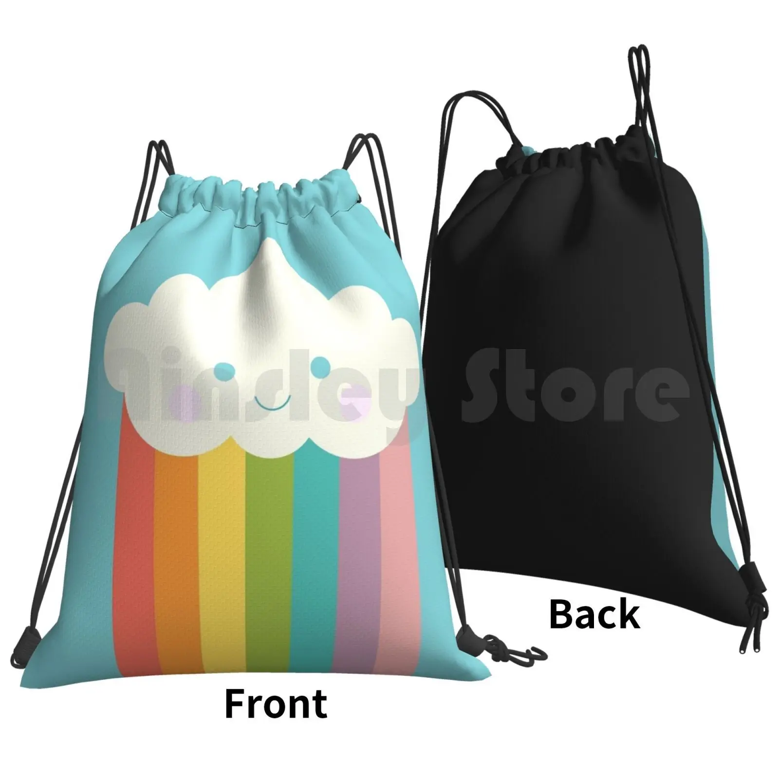 Proud Rainbow Cloud Backpack Drawstring Bags Gym Bag Waterproof Rainbow Pride Proud Minimalist Minimal Pop Art Blue