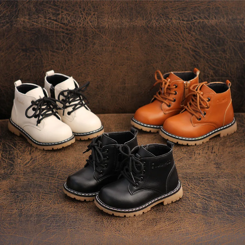 Children Short Boots Boys Girls Soft Cow Muscle Bottom Boots Baby Side Zipper Boots Warm Waterproof Anti-slip Cotton Shoes