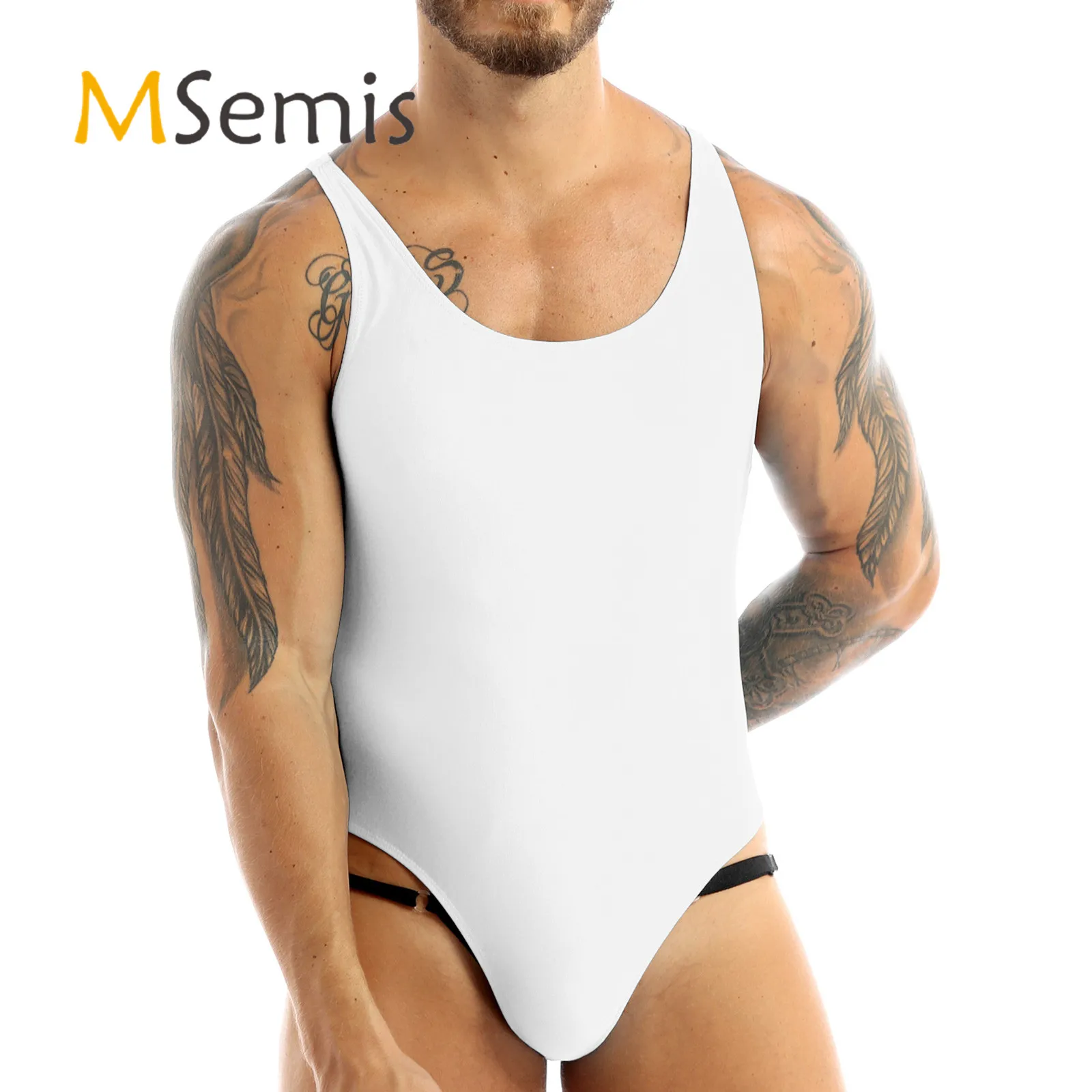 MSemis Men Body suit High Cut Thong Leotard Bodysuit Bodystocking One-piece Makini Bodysuit Leotard Singlet Underwear Swimmsuit