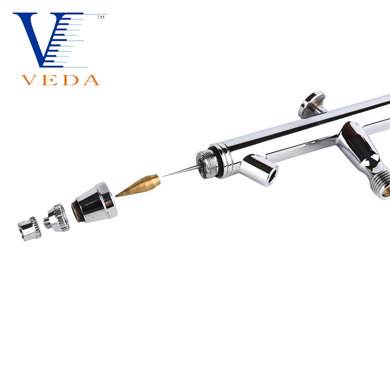 VEDA-Precision Dual-Action Sifão Alimentação Airbrush Pro Set, conjuntos de agulhas para pintura de parede, copo bocal, para todos os fins, 22cc