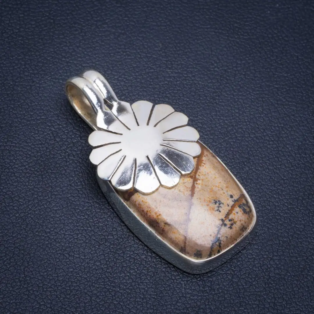 

Natural Picture Jasper Handmade Unique Flower 925 Sterling Silver Pendant 1.5" B3328