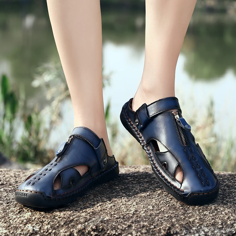 High Quality Genuine Leather Men\'s Sandals Summer Soft Shoes Beach Men\'s Sandals High Quality Sandals Slippers Big Size 38-48
