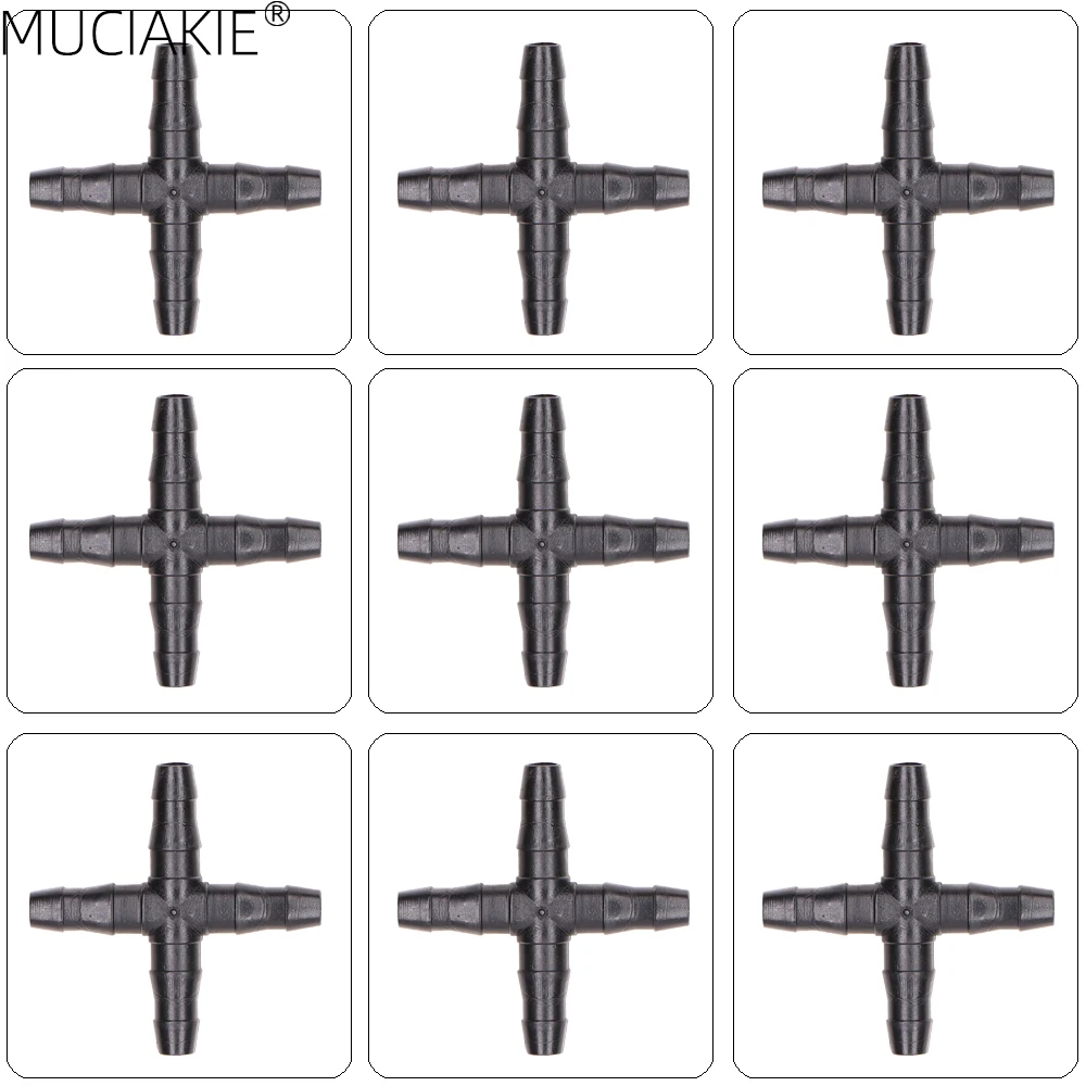 

MUCIAKIE 10PCS 1/4'' Cross Connecter for 4/7mm Micro Tubing Hose 4 Ways Barbed Adapter Drip Irrigation Cross Joint Connectors