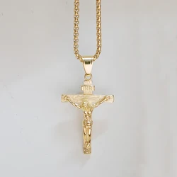 Crucifix Male Gold Color Stainless Steel INRI Jesus Cross Pendant Necklace For Men Women Gift Christian Jewelry Dropshipping