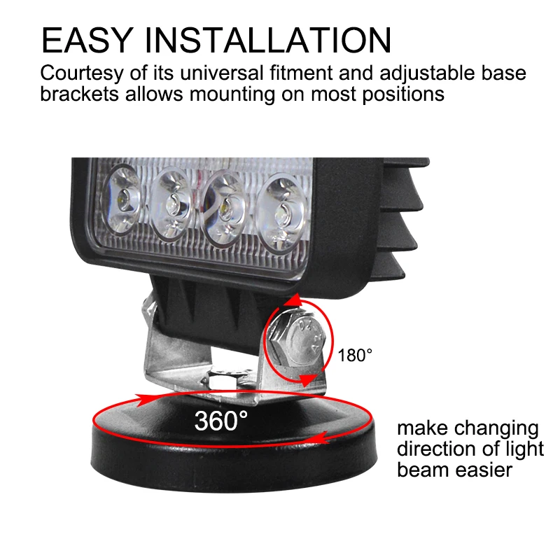 Auxtings 4.1in Portable Square 48W Flood Spot Magnetic Base Led Work Light Car Truck Driving Offroad 4WD 4x4 SUV ATV 12V 24V