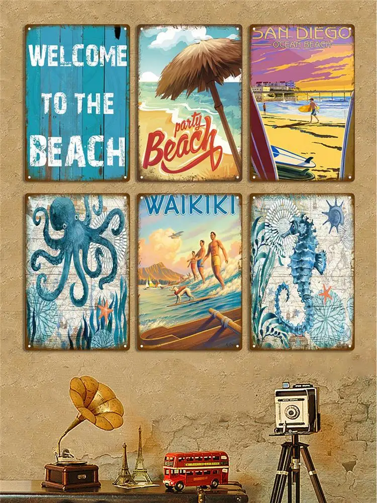 Hawaii Beach Blechschild Poster Vintage Wandposter Metallschild Dekorative Wandplatte Küchentafel Metall Vintage Dekor Zubehör – Detail 3