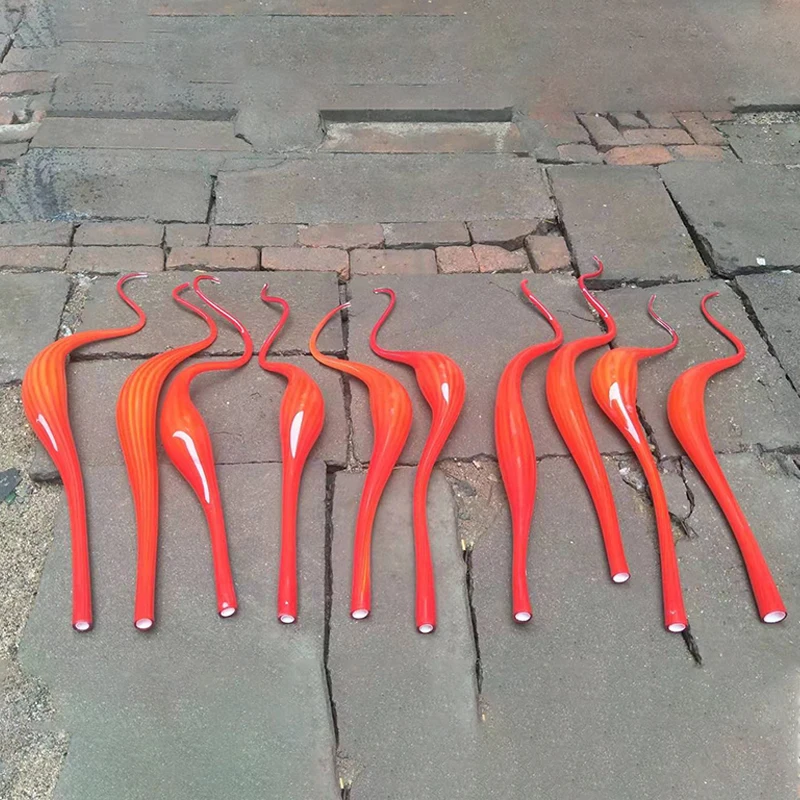 Hand Blown Glass Reeds Garden Floor Lamp Orange Murano Glass Reeds Standing Spears