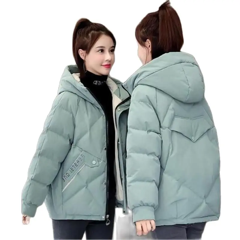 

2022 New Women Winter Jacket Loose Parkas Patchwork Thickening Warm Coat Hooded Female Down Cotton-padded Short Jacket Coat