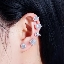 CWWZircons Asymmetrical Shiny White Cubic Zirconia Long Ear Stud Climber Earrings for Women Unique Designer Brand Jewelry CZ724