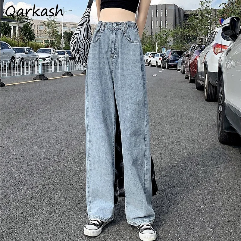 

Jeans Women Simple Wide Leg Trousers Comfortable Denim Retro High Waist Korean Style Trendy Elegant New Leisure All-match Solid