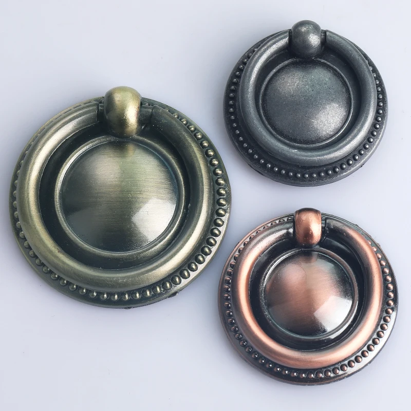 Rustic Retro Style Vintage Furniture Antique Silver Iron Drop Ring Drawer Shoe Cabinet Knob Pull  Oval Keyhole handle